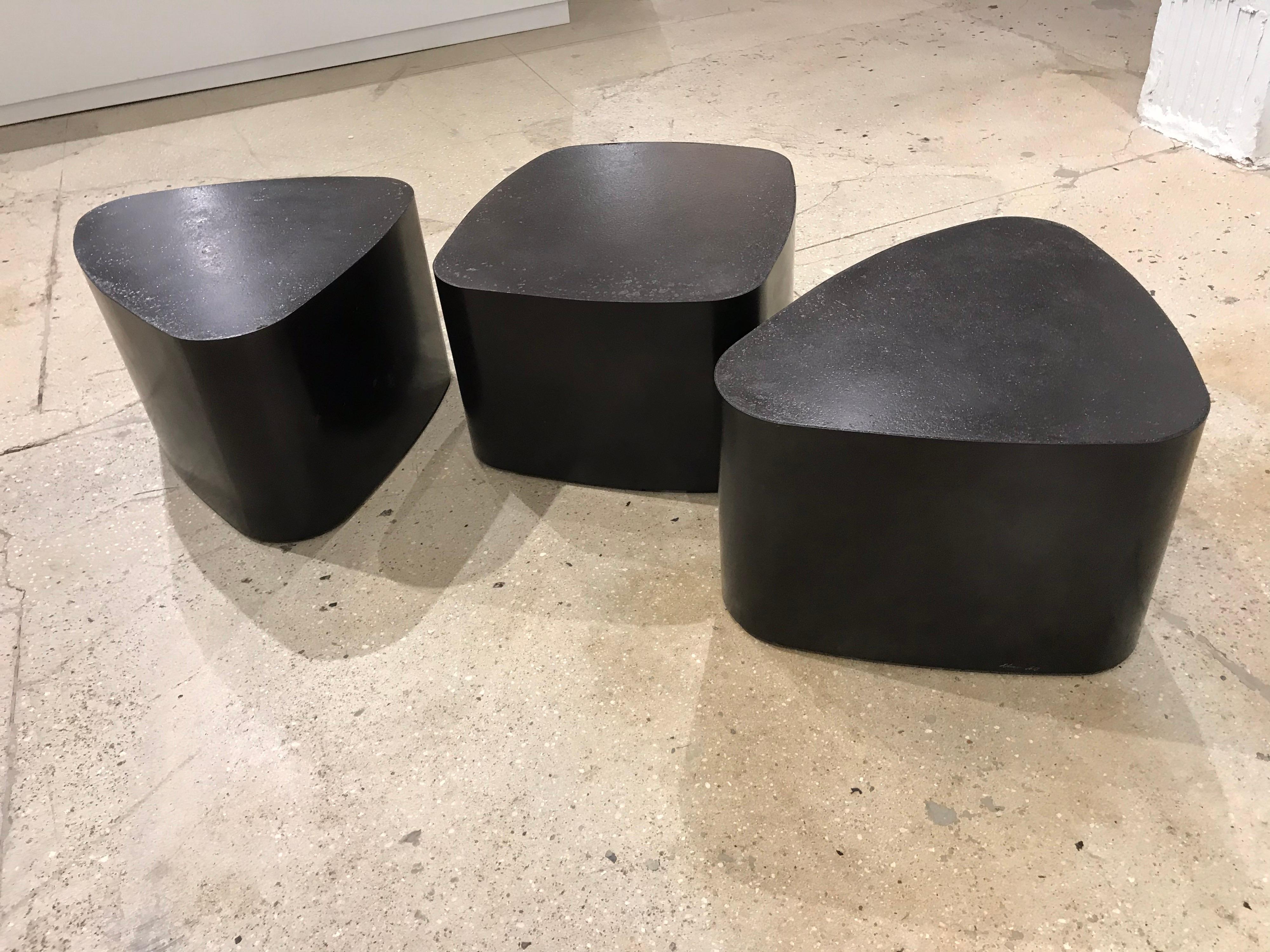 Set of 3 French Custom Black Galet Tables Stephane Ducatteu 8