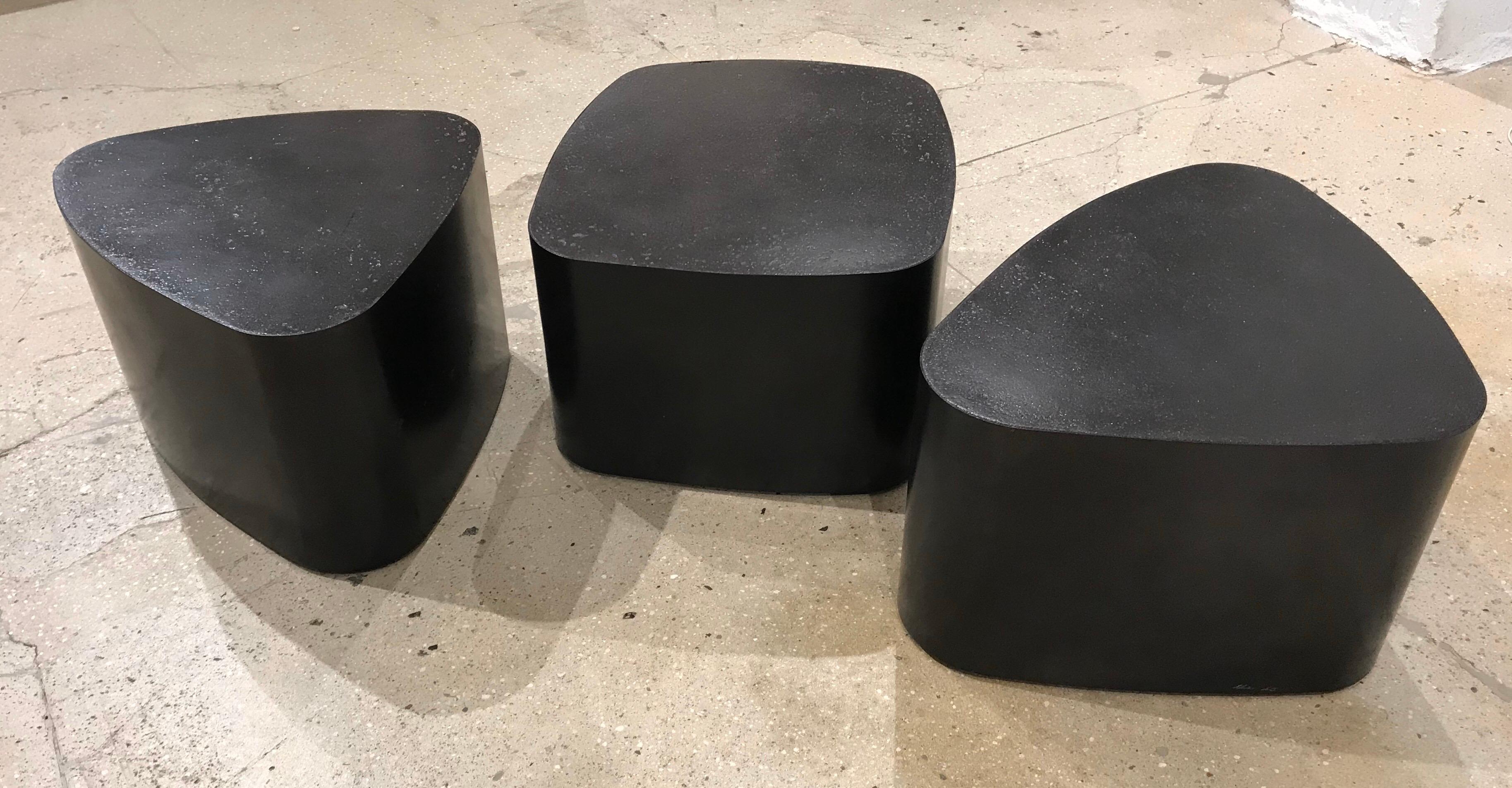 Contemporary Set of 3 French Custom Black Galet Tables Stephane Ducatteu