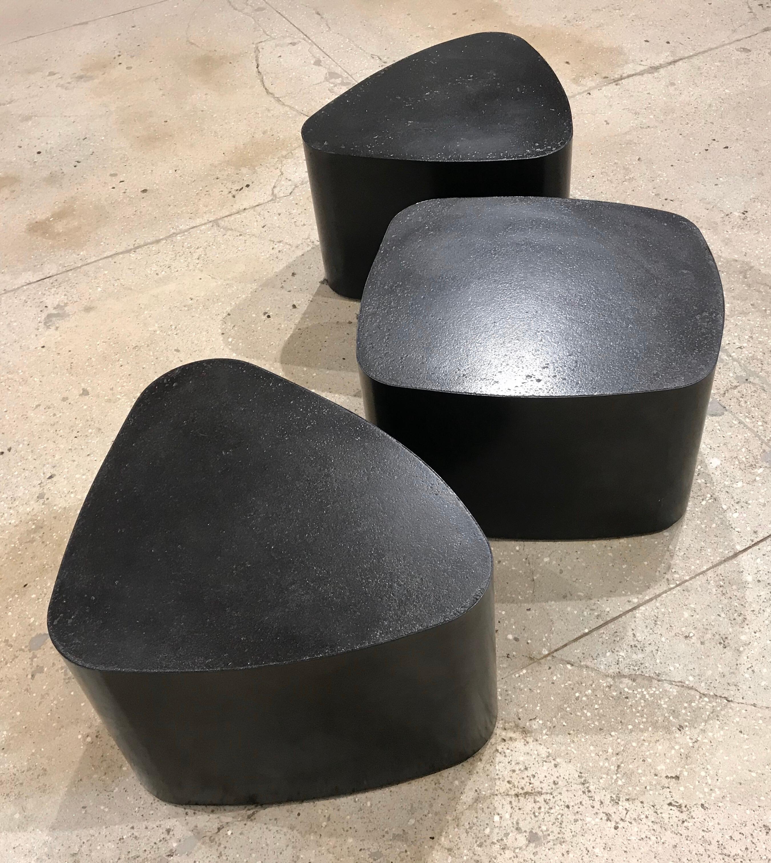 Metal Set of 3 French Custom Black Galet Tables Stephane Ducatteu