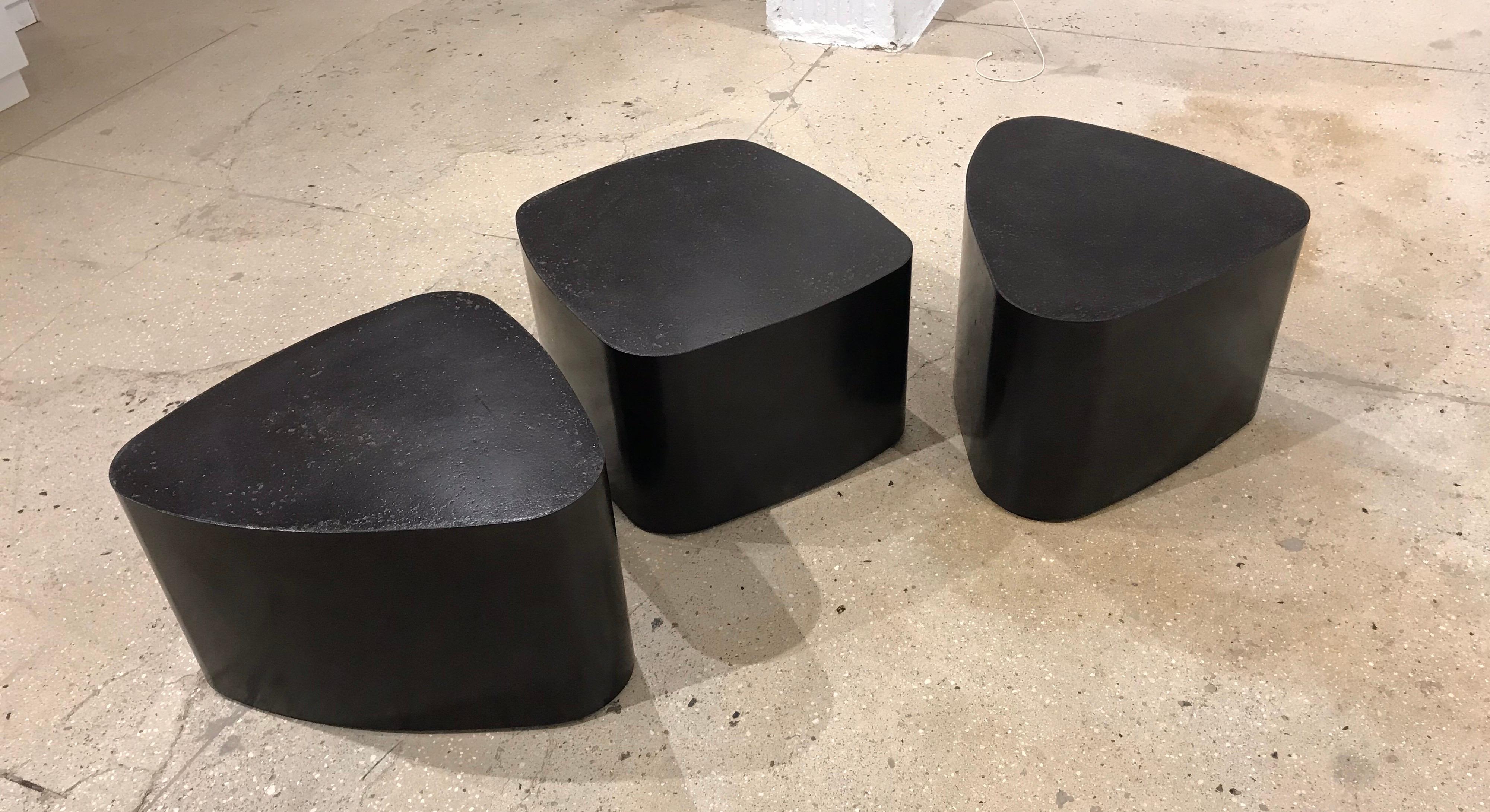 Set of 3 French Custom Black Galet Tables Stephane Ducatteu 1