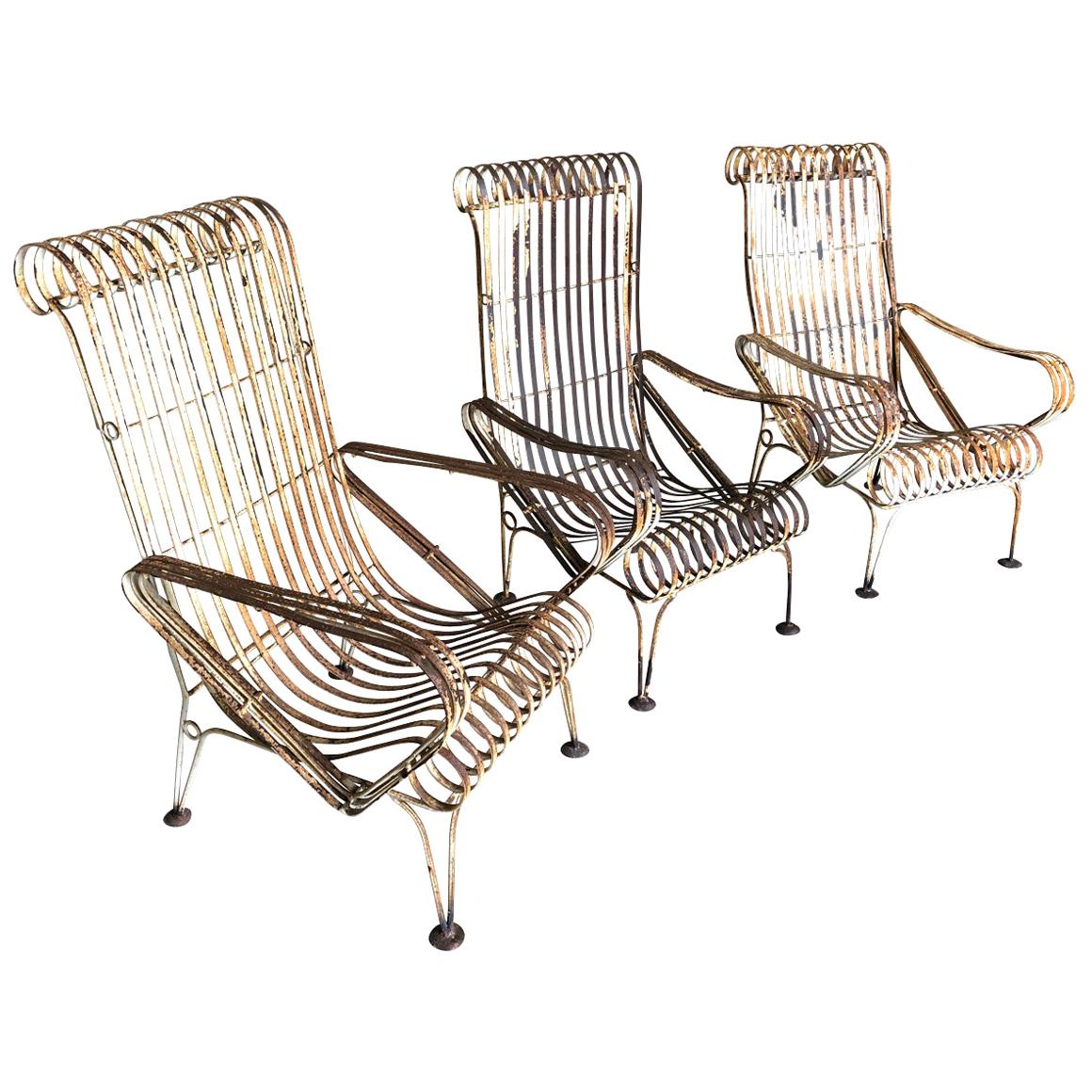 Set of 3 French Garden Armchairs For Sale