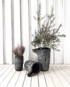 Set of 3 French Industrial Lava Stone Foundry Crucible Planters