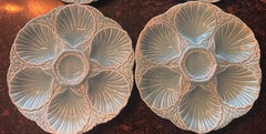 Juego de 3 Platos Franceses de Mayólica Ostra Aqua Turquesa Sarreguemines, circa 1900