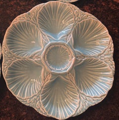Juego de 3 Platos Franceses de Mayólica Ostra Aqua Turquesa Sarreguemines, circa 1900