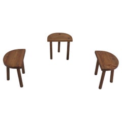 Set of 3 French Mid-Century Modern Wooden Stools, 1960s
