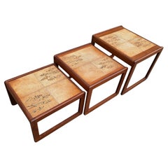 Set of 3 French Mid-Century Nesting Tables with Ceramic Tile Tops, 1960s