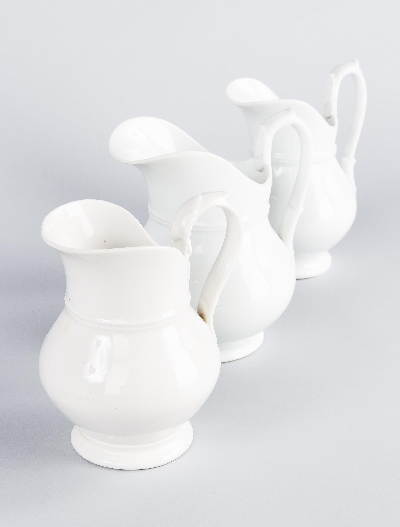 Set of 3 French Midcentury White Ceramic Pitchers 15