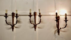 Set of 3 French Neo Classical Large Brass Twin Wall Lights