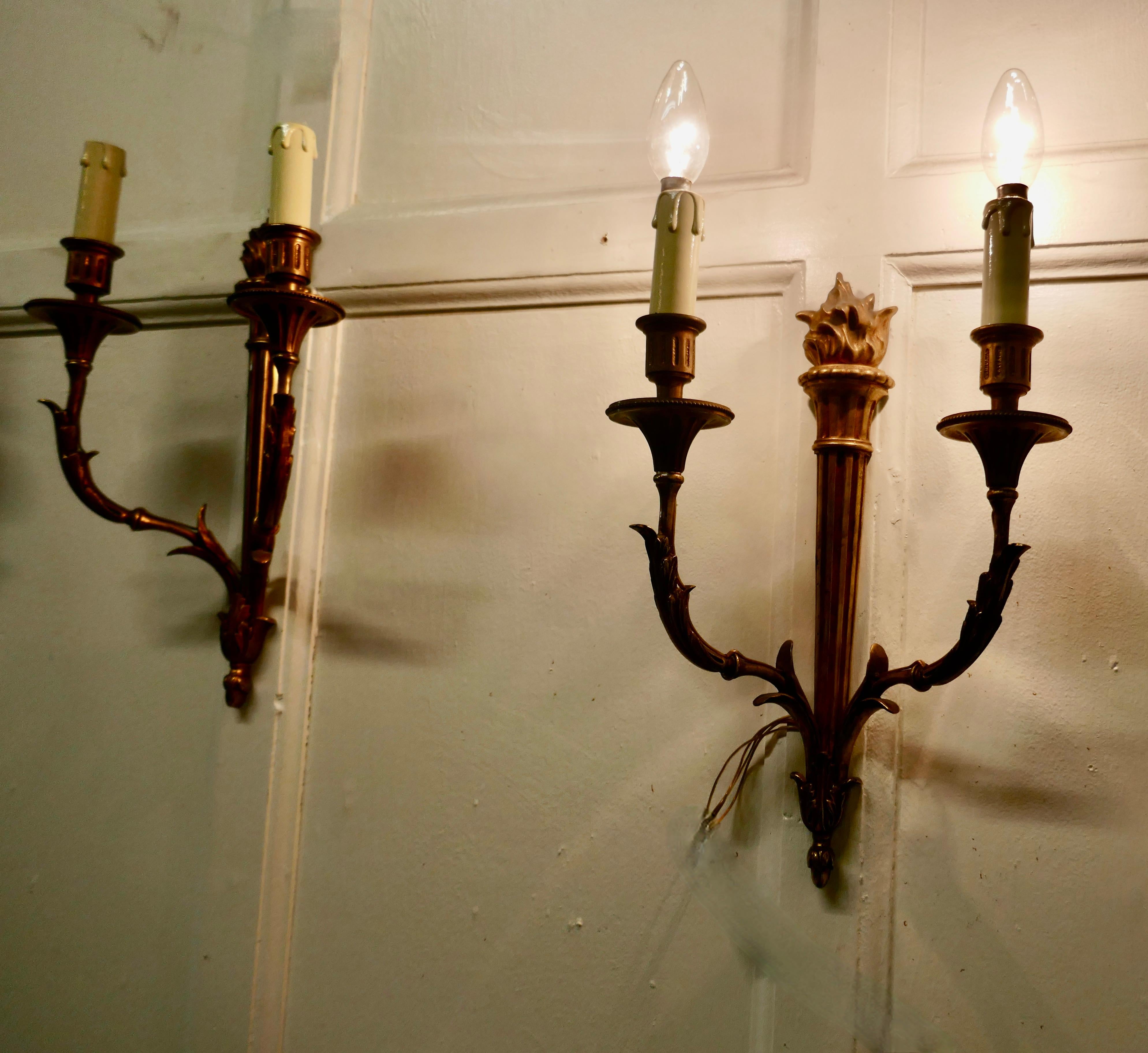 Neoclassical Set of 3 French Neo Classical Large Brass Twin Wall Lights For Sale