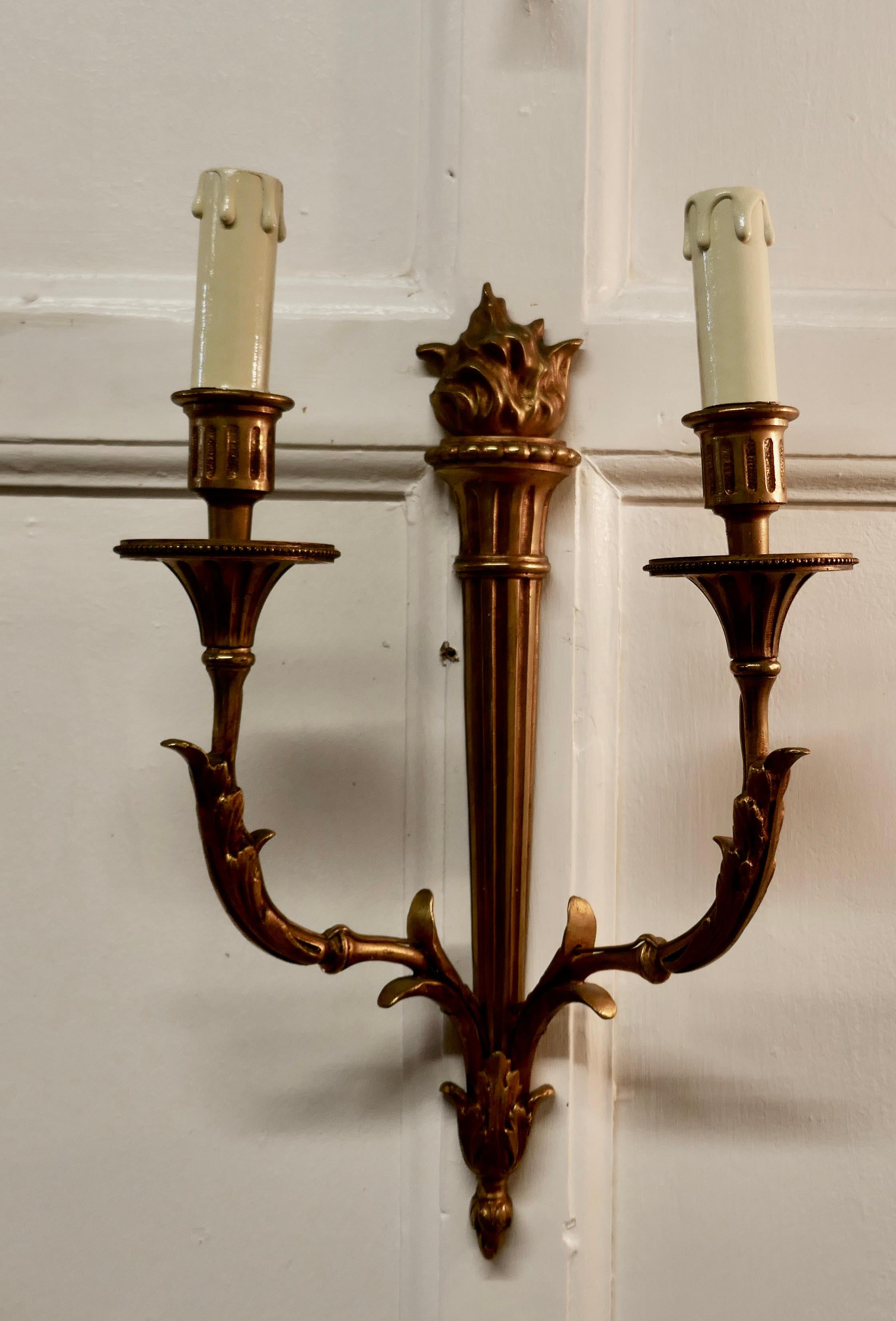 Set of 3 French Neo Classical Large Brass Twin Wall Lights In Good Condition For Sale In Chillerton, Isle of Wight