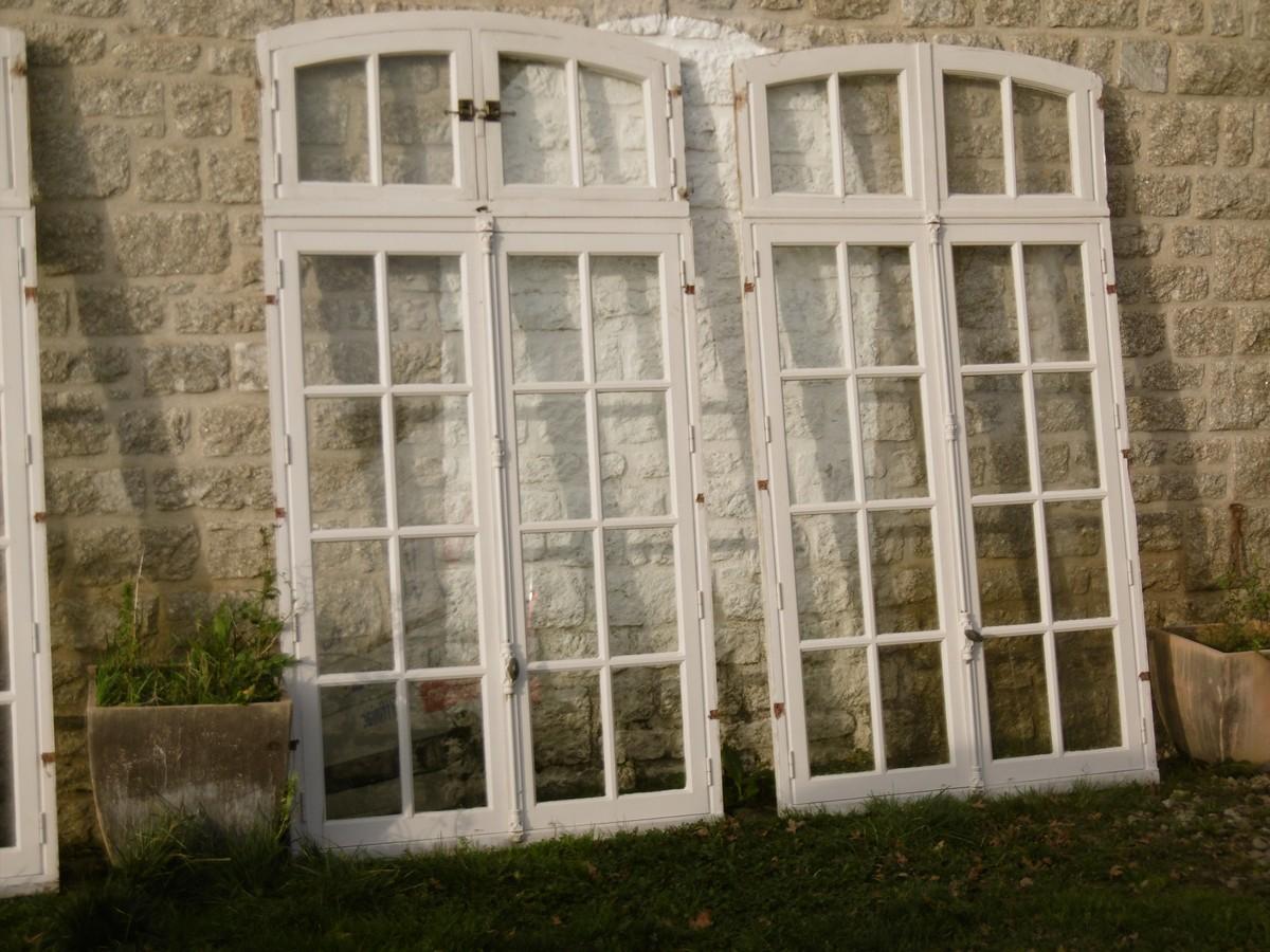 From a French orangerie castle, these gorgeous  6 double window doors, 19th century.
Sold by 1, 2, 3, 4 or 5. Priced by 1.
All with their original frame.
They still have original mercury glasses, this is exceptional. No missing or broken