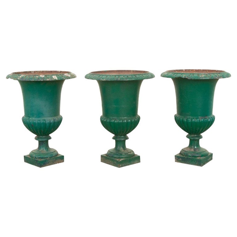 Set of 3 French Painted Garden Urns For Sale at 1stDibs