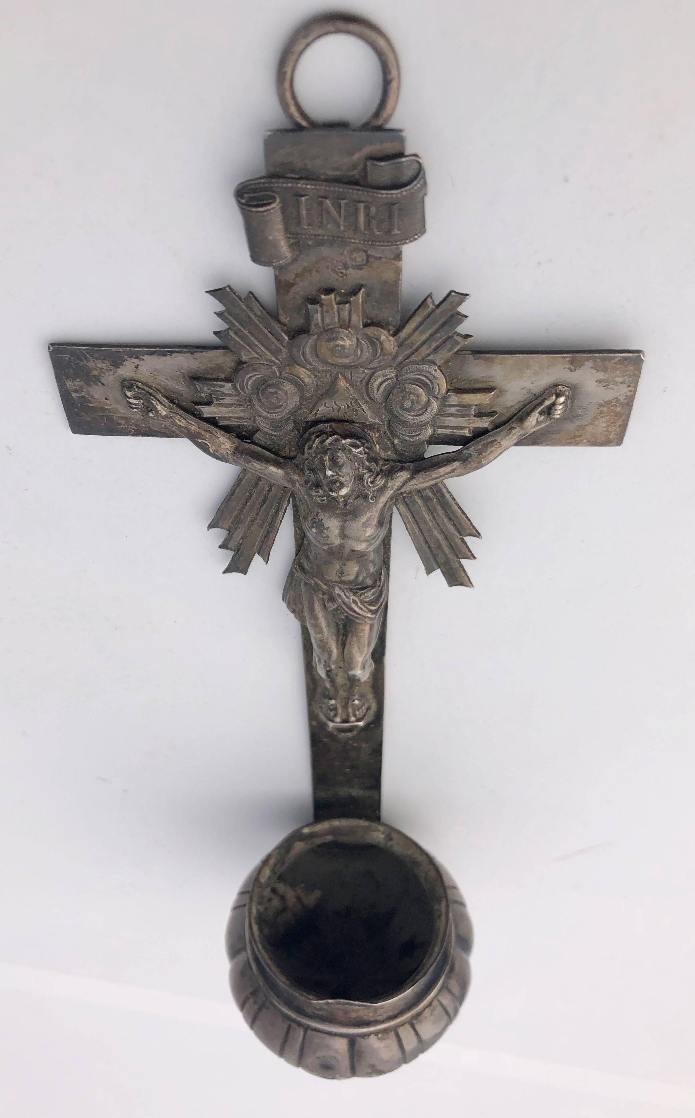 Art Deco Set of Three French Pewter Crucifix Holy Water Fonts/Bénitiers, 1900s For Sale