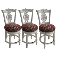 Set of 3 French Provincial Style Swivel Bar Stools
