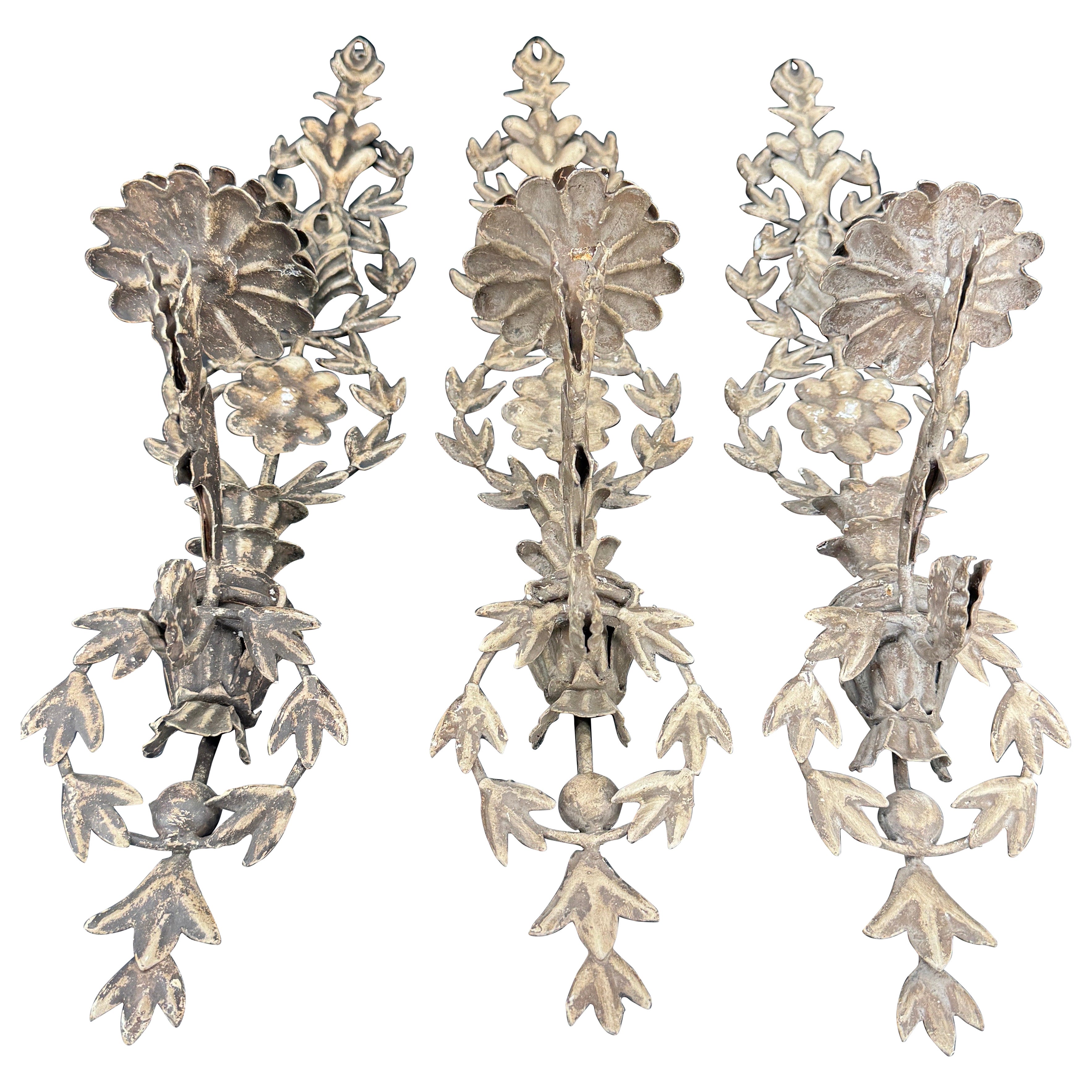 Set of 3 French Provincial Wall Candle Sconces Lights
