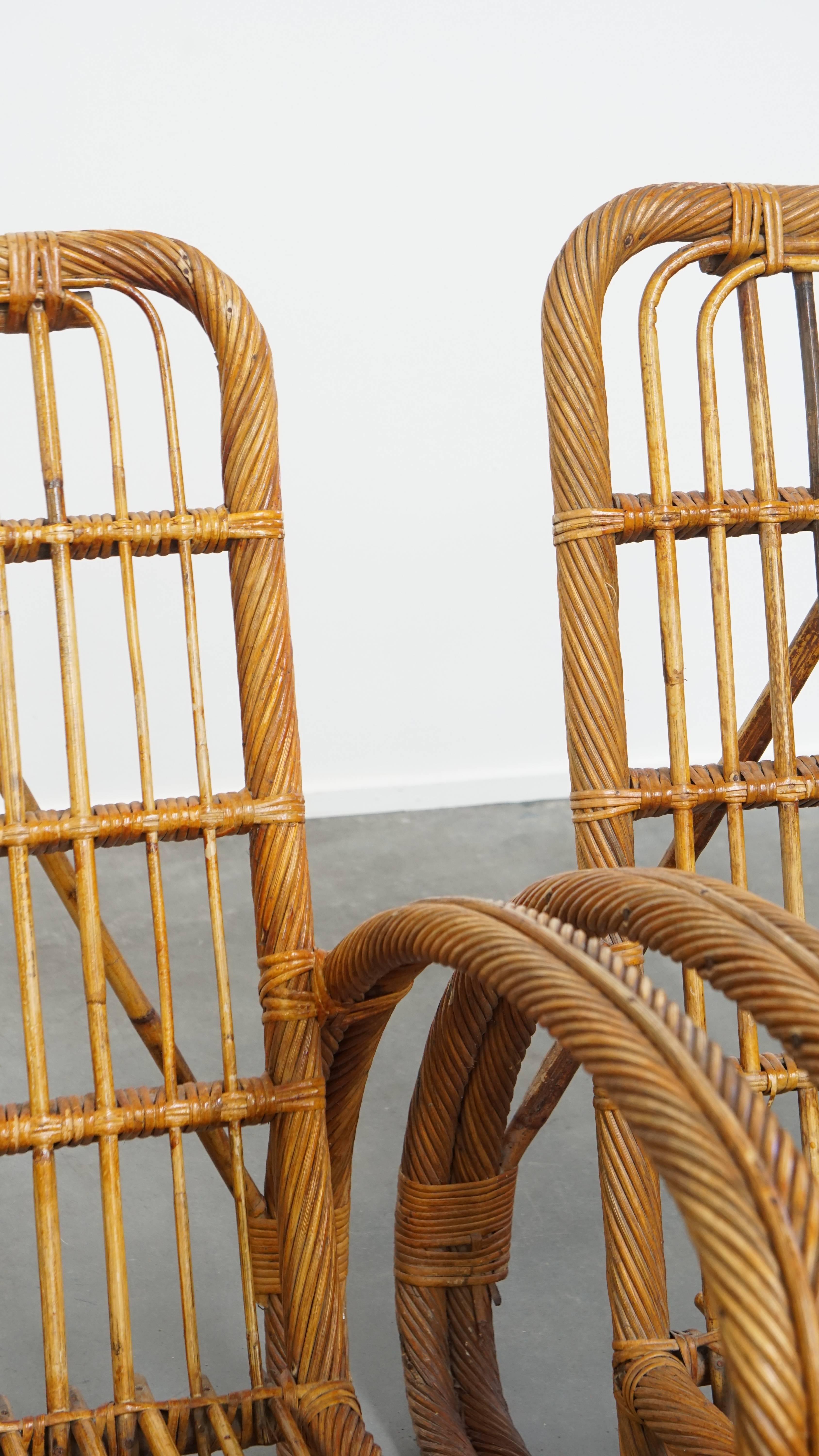 Set of 3 French Rattan Vintage Design Armchairs from the 1950s For Sale 6
