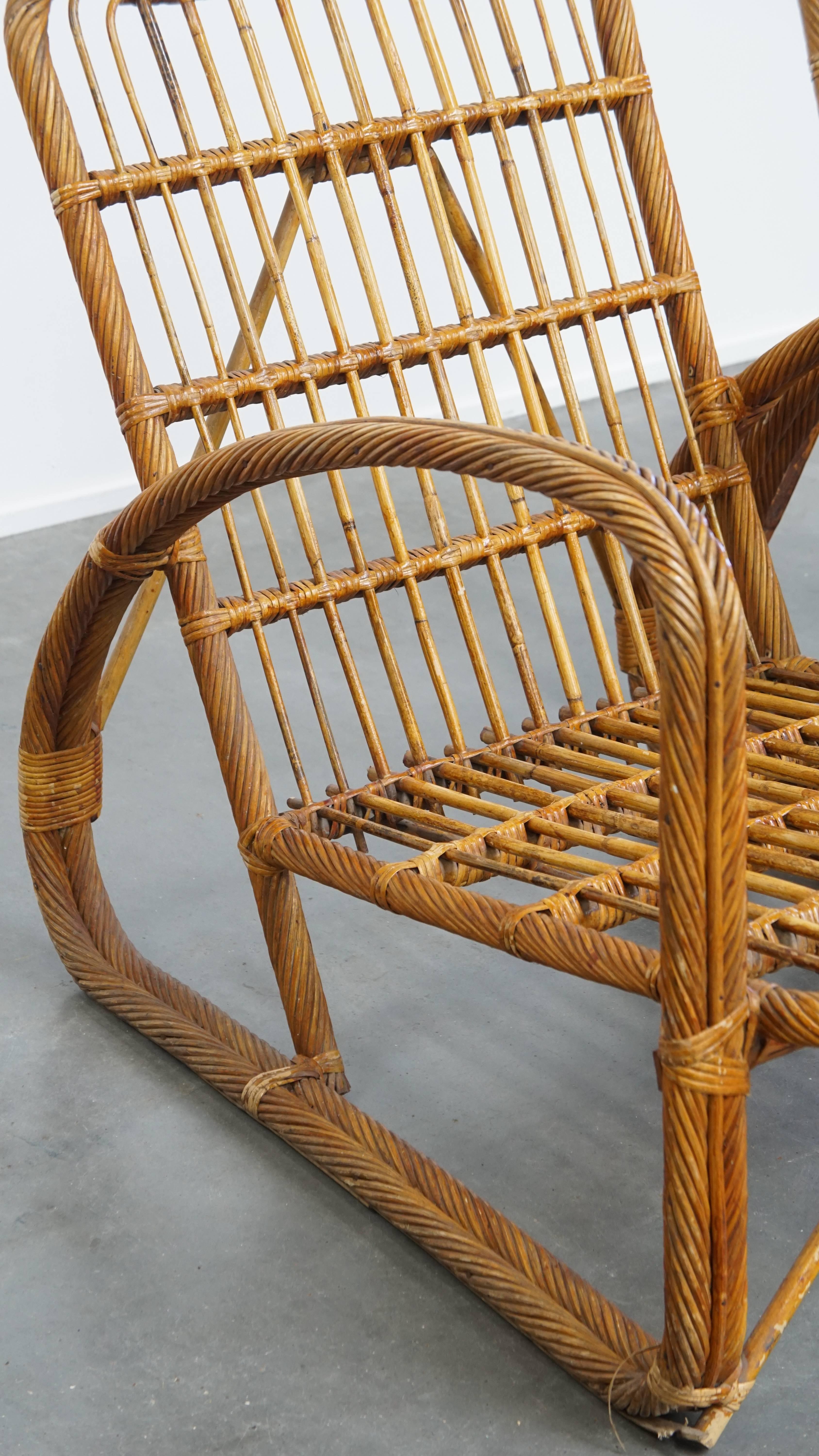Set of 3 French Rattan Vintage Design Armchairs from the 1950s For Sale 7