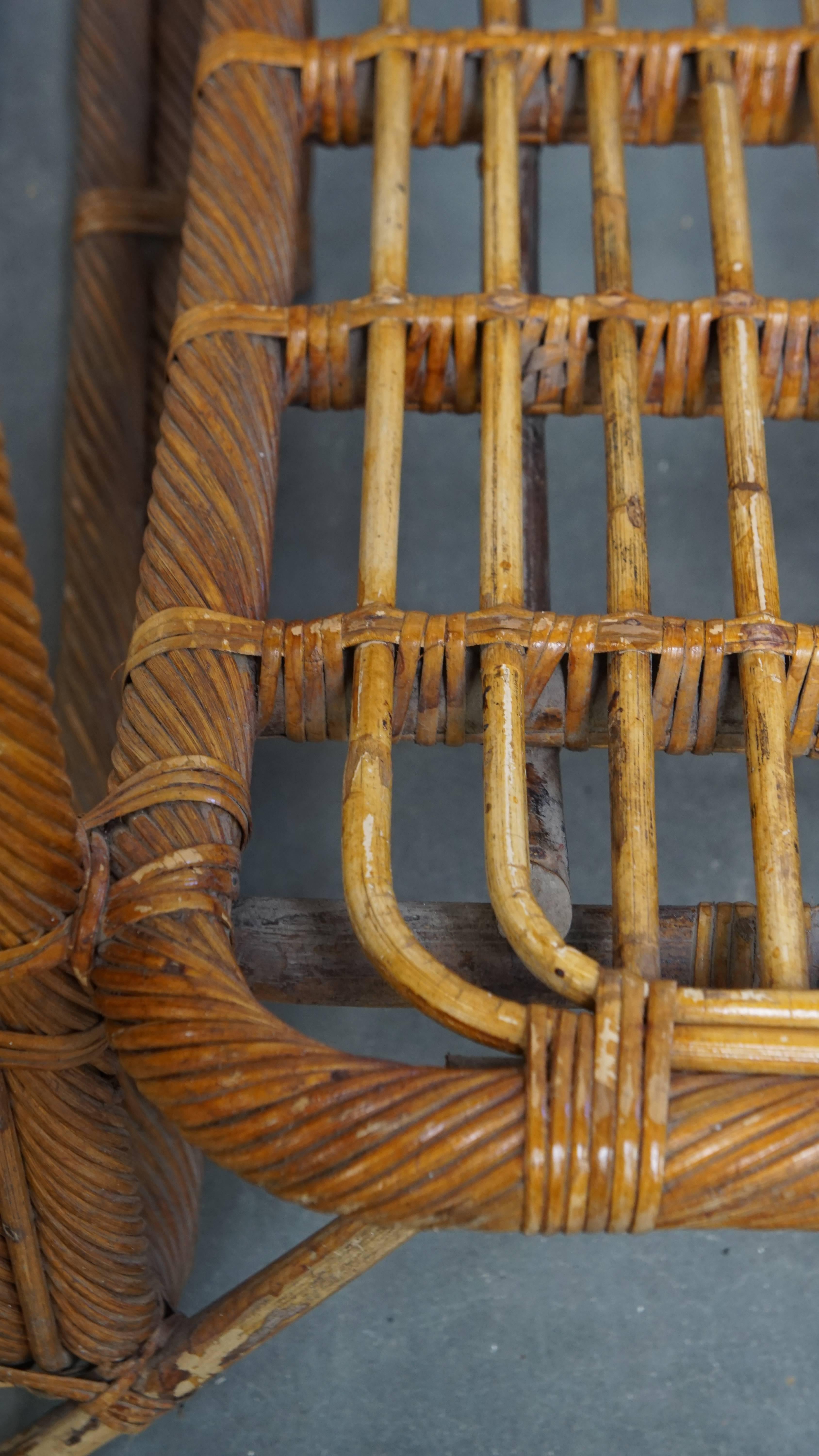 Set of 3 French Rattan Vintage Design Armchairs from the 1950s For Sale 9