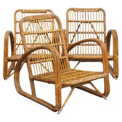 Set of 3 French Rattan Vintage Design Armchairs from the 1950s