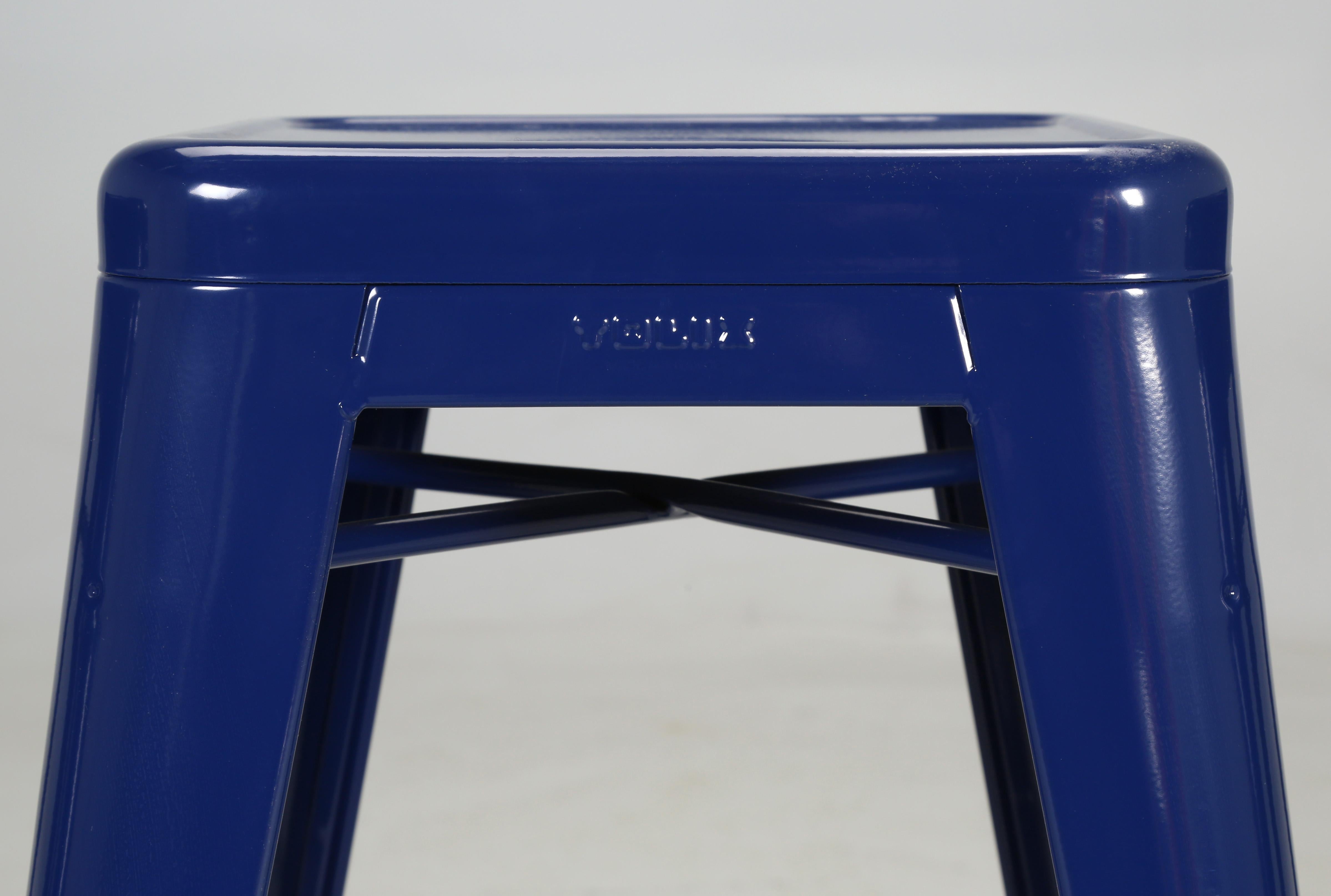 Contemporary Set of (3) French Tolix Kitchen Counter Stools Blue Over (1000) Pieces Available For Sale