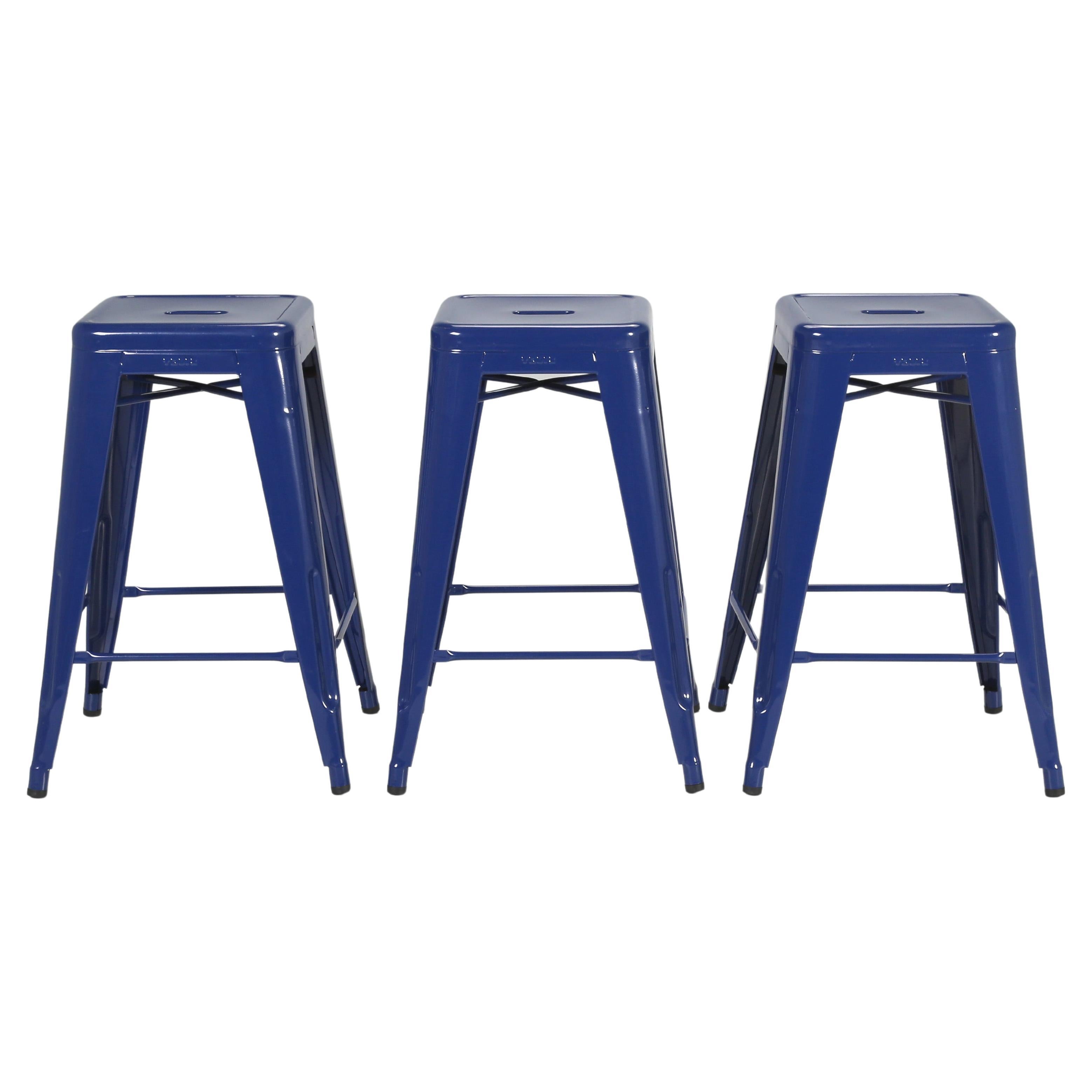 Set of (3) French Tolix Kitchen Counter Stools Blue Over (1000) Pieces Available For Sale