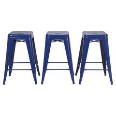 Set of (3) French Tolix Kitchen Counter Stools Blue Over (1000) Pieces Available