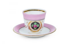 Set of 3 French Victorian Pink Porcelain Teacups and Saucers