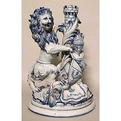 Set of 3 French Victorian Porcelain Lion Clock Set