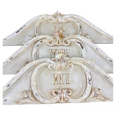 Set of 3 French Wood Painted Carved Architectural Wall Pediments Fragments