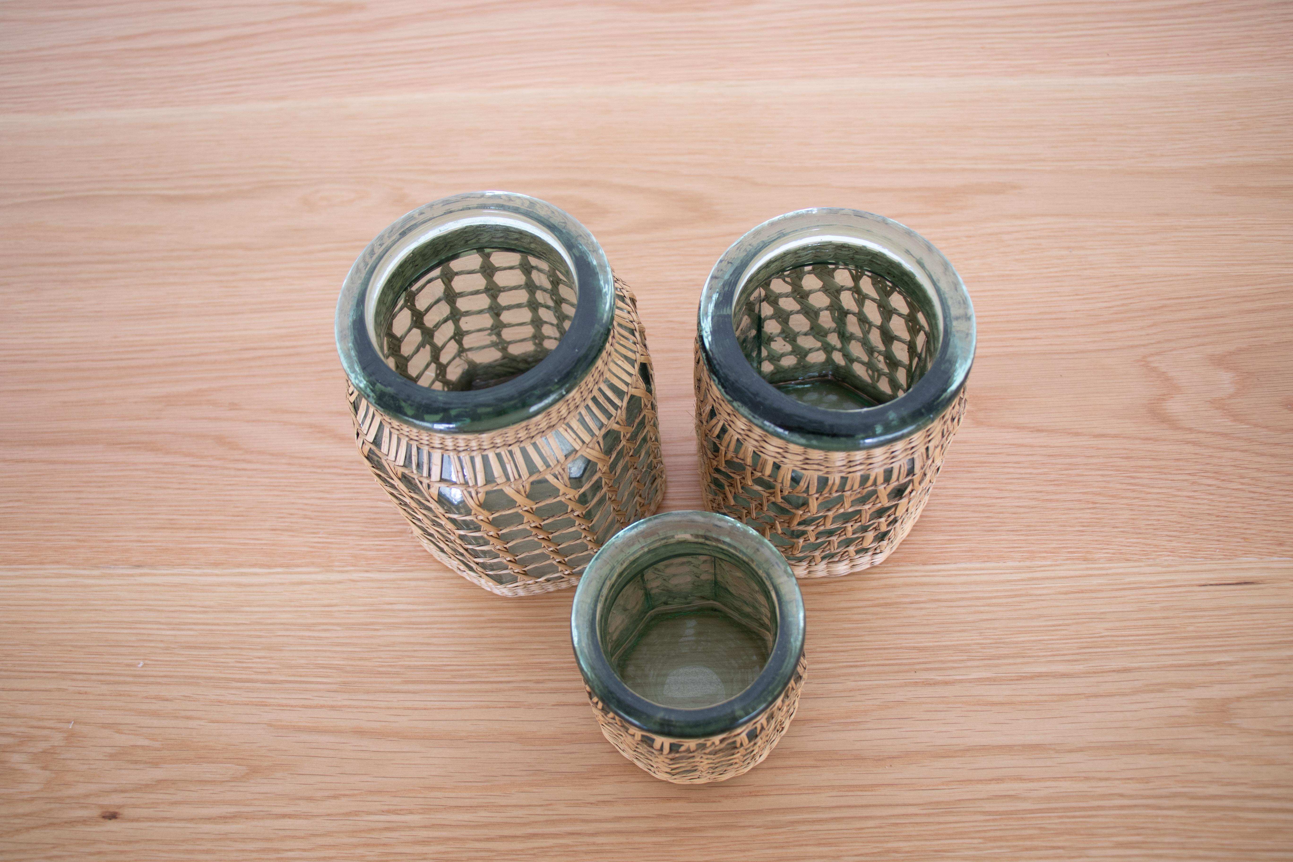 Seagrass Set of 3 French Woven Glass Jars