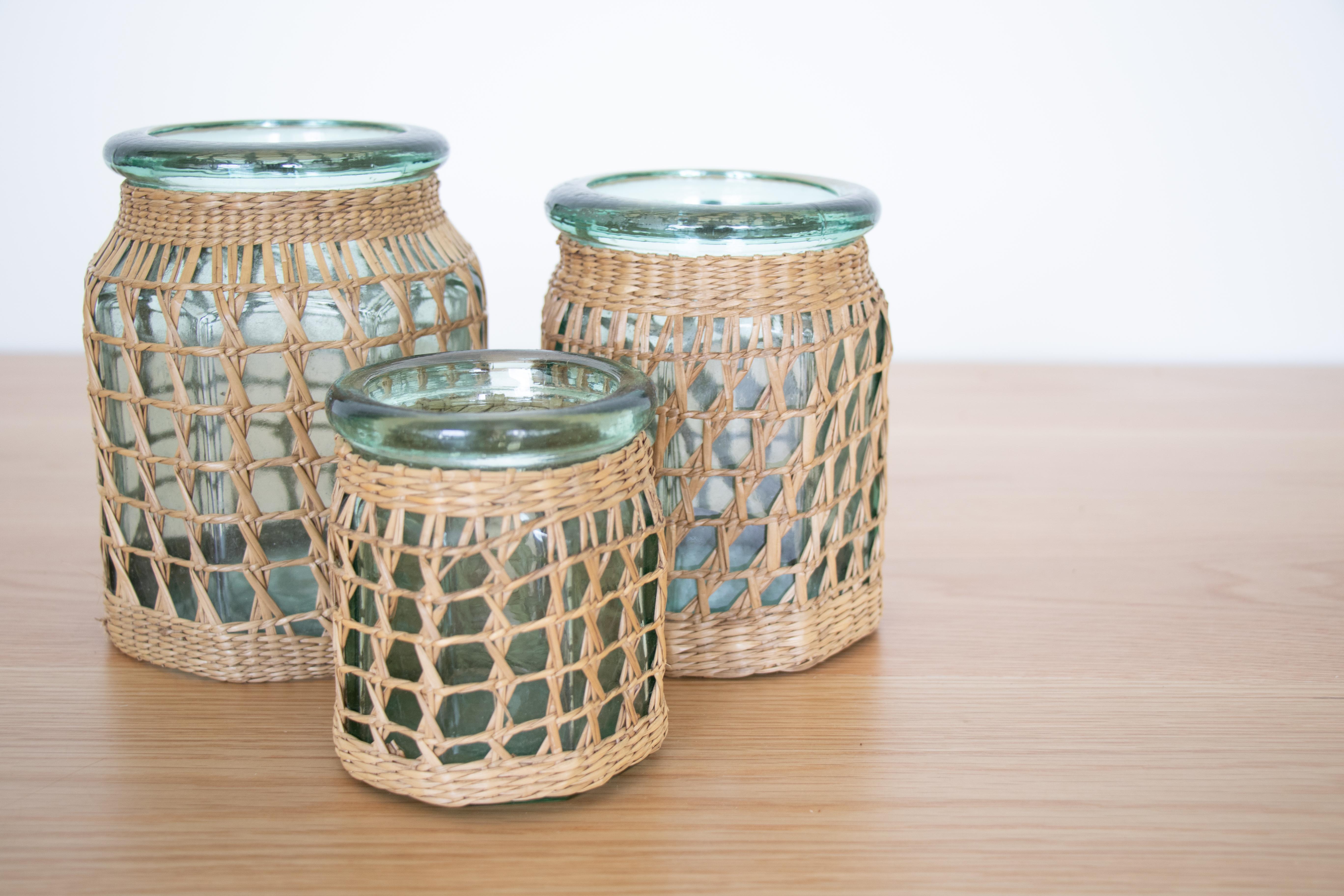 Set of 3 French Woven Glass Jars 1