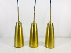 Set of 3 Full Brass Mid-Century Modern Pendant Lamps, 1950s, Germany