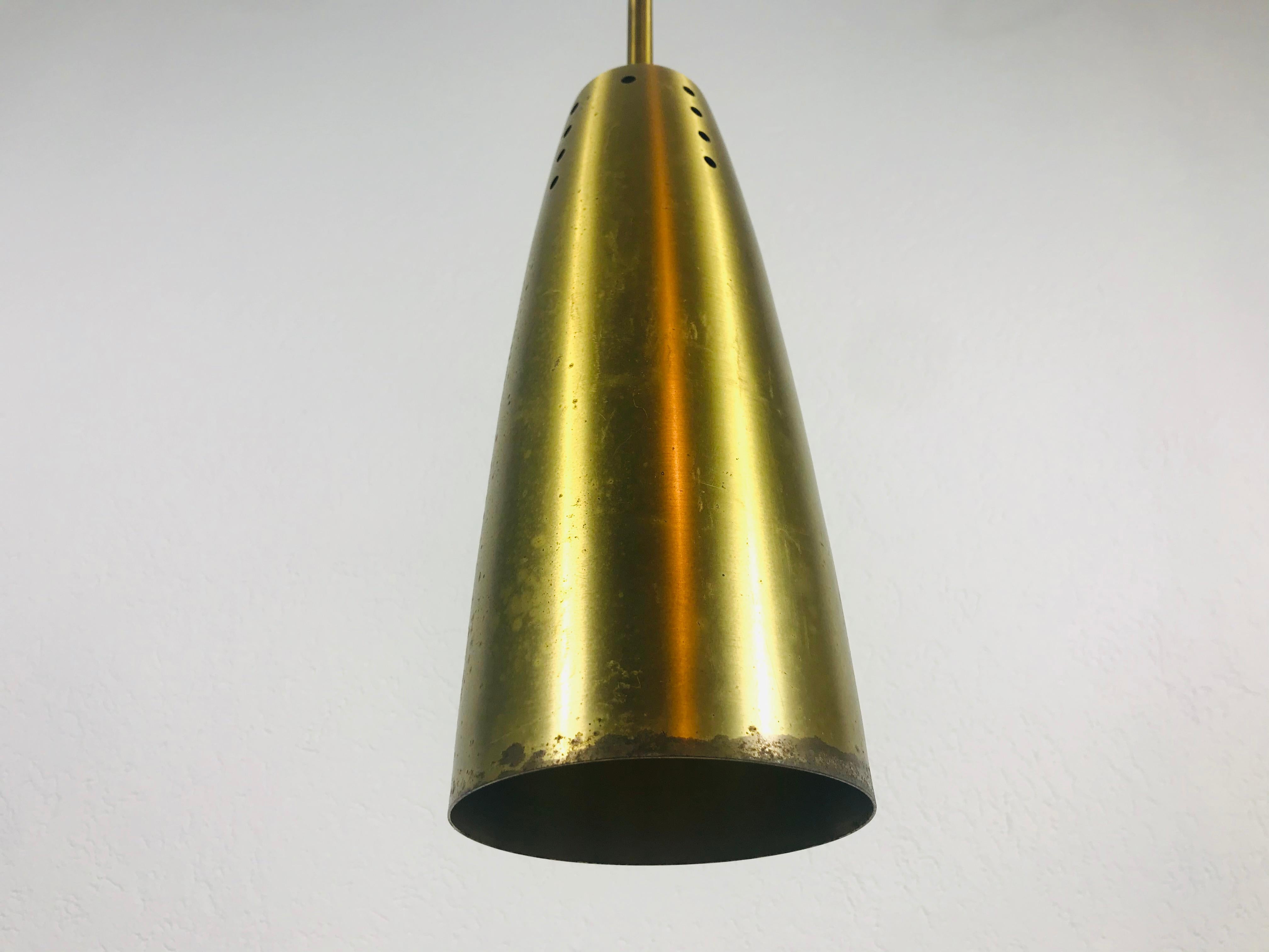 Mid-20th Century Set of 3 Full Brass Mid-Century Modern Pendant Lamps, 1950s, Germany For Sale
