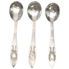 Set of 3 Galt & Bro Hammered Sterling Silver Demitasse Spoons