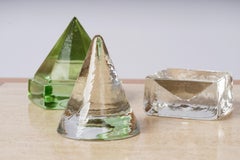 Set of 3 Geometric Art Glass Sculptures, France 1970s