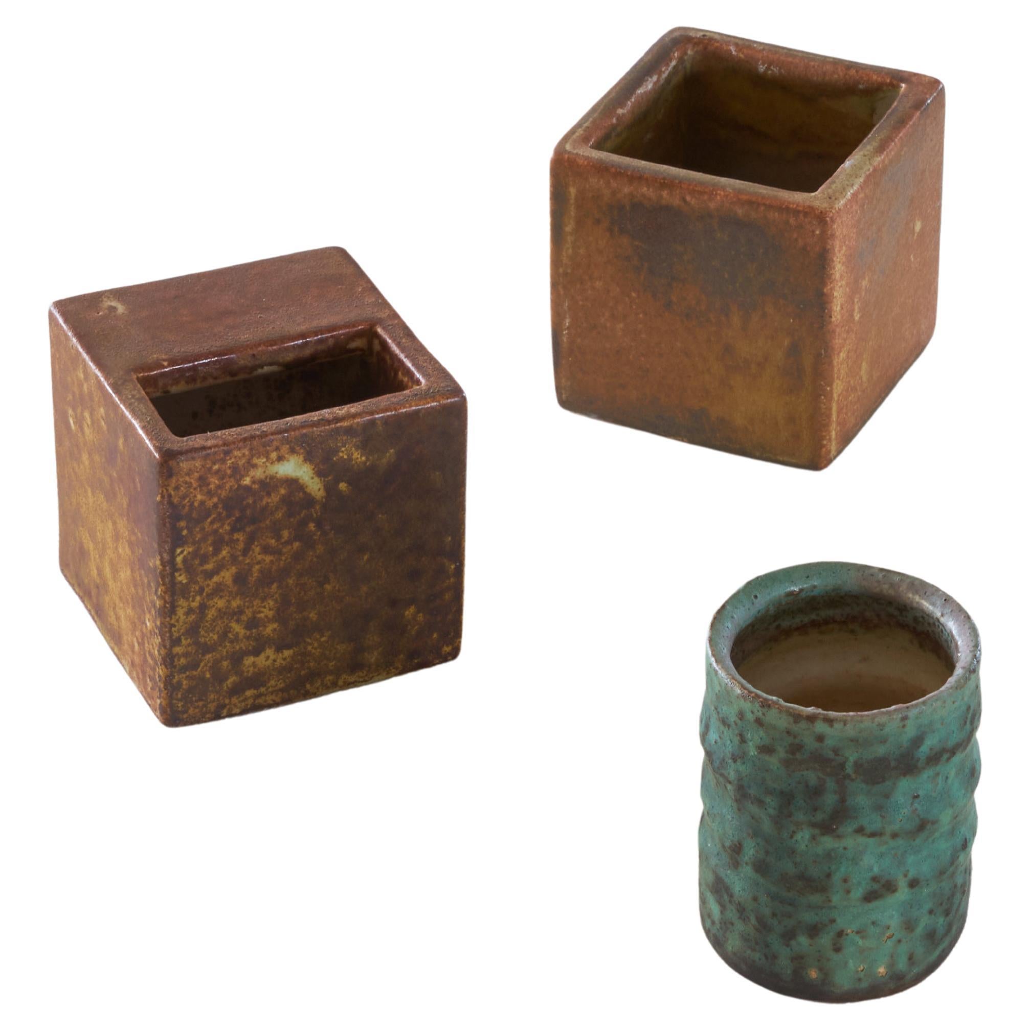 Set di 3 vasi geometrici in ceramica Mobach della metà del secolo scorso in vendita
