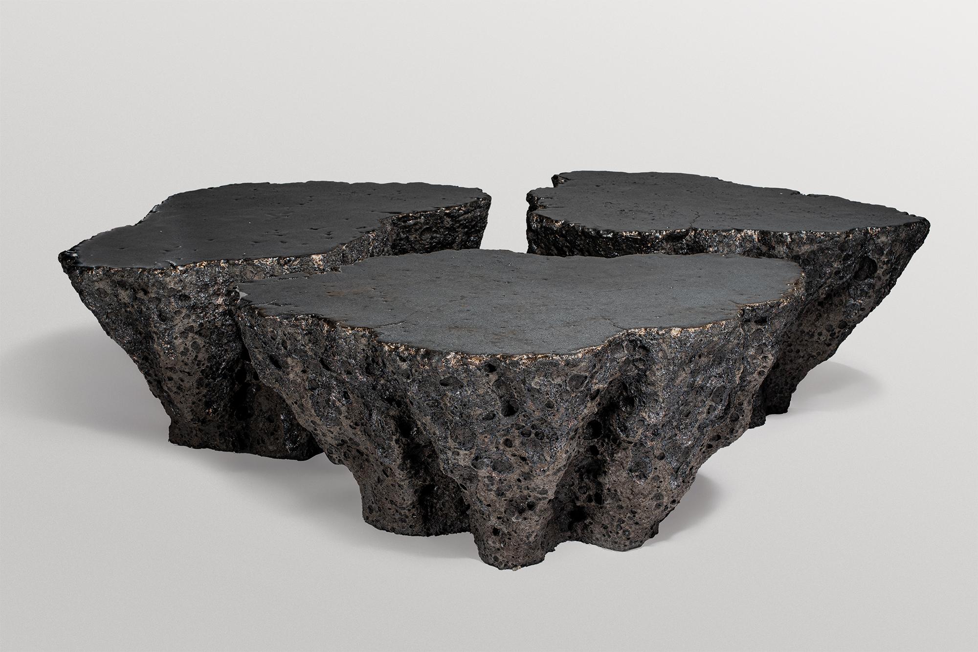 German Set Of 3 Unique Naural Form, Dark Grey Ceramicc Coffee Tables by Niclas Wolf For Sale