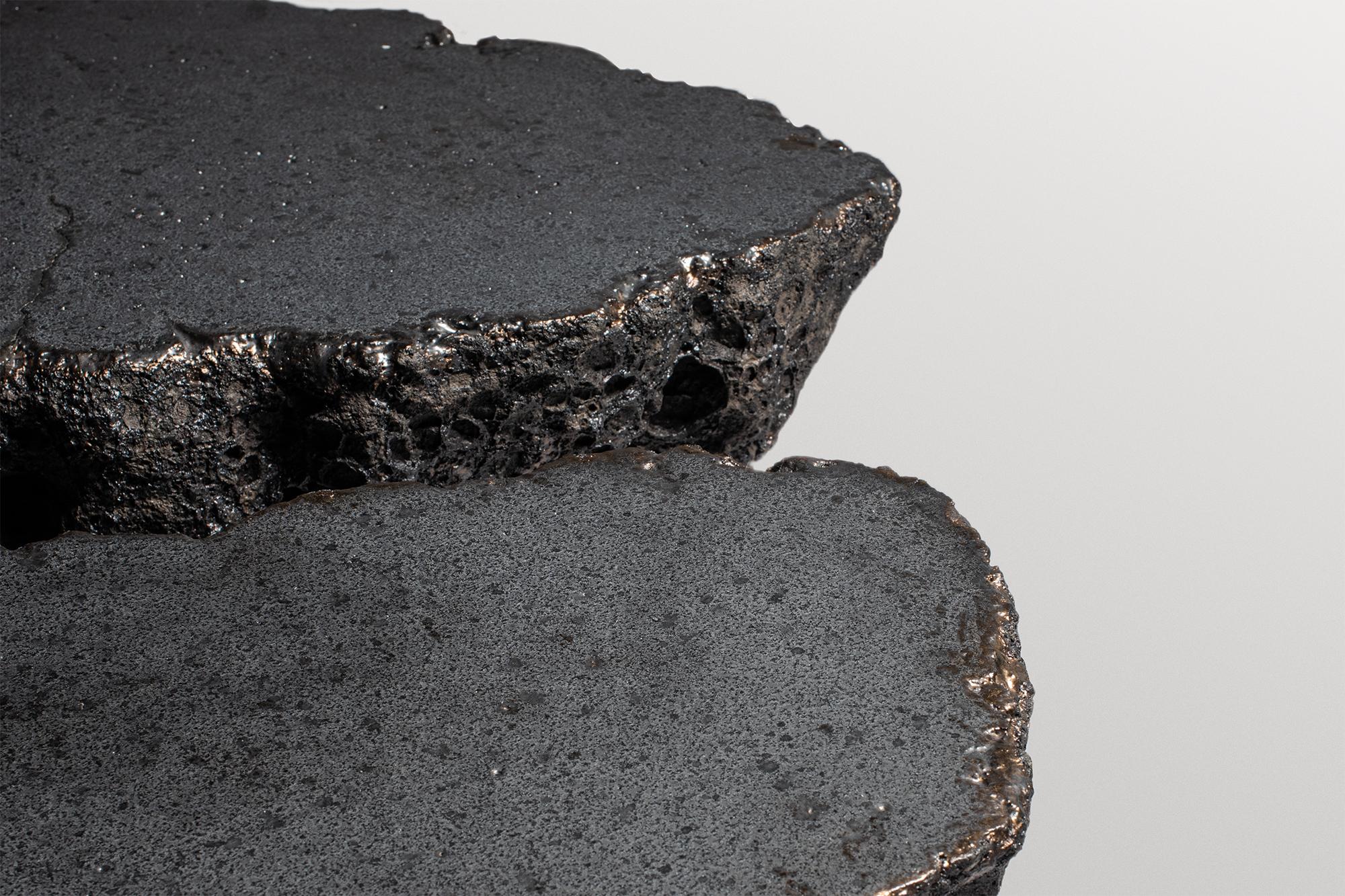 Contemporary Set Of 3 Unique Naural Form, Dark Grey Ceramicc Coffee Tables by Niclas Wolf For Sale
