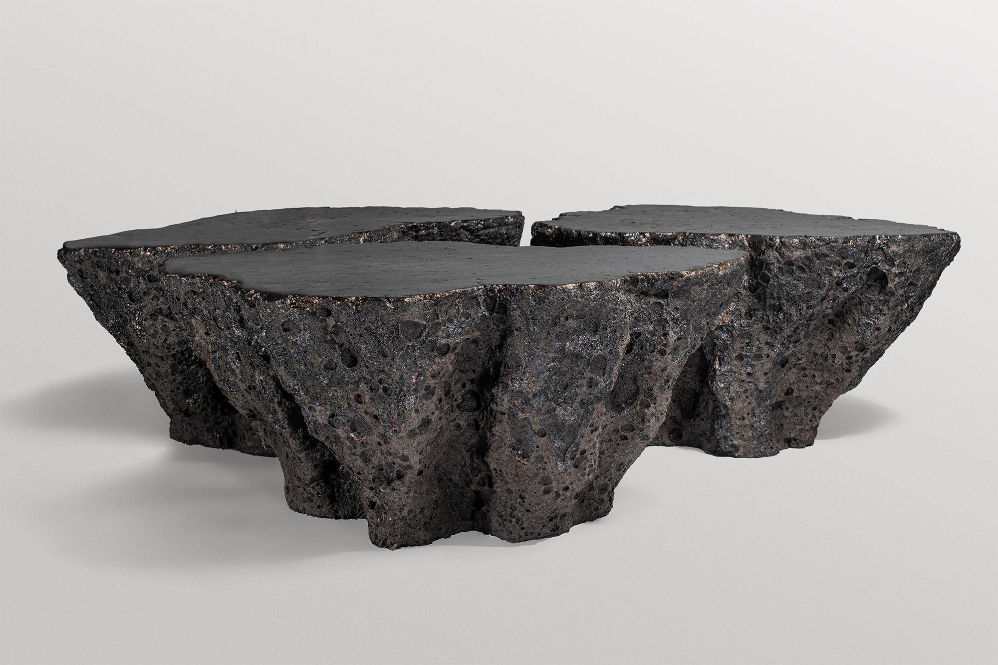 Set Of 3 Unique Naural Form, Dark Grey Ceramicc Coffee Tables by Niclas Wolf For Sale 1