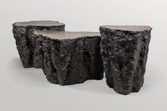 Set of 3 Unique Organic Form, Dark Grey Ceramic Coffee Tables by Niclas Wolf