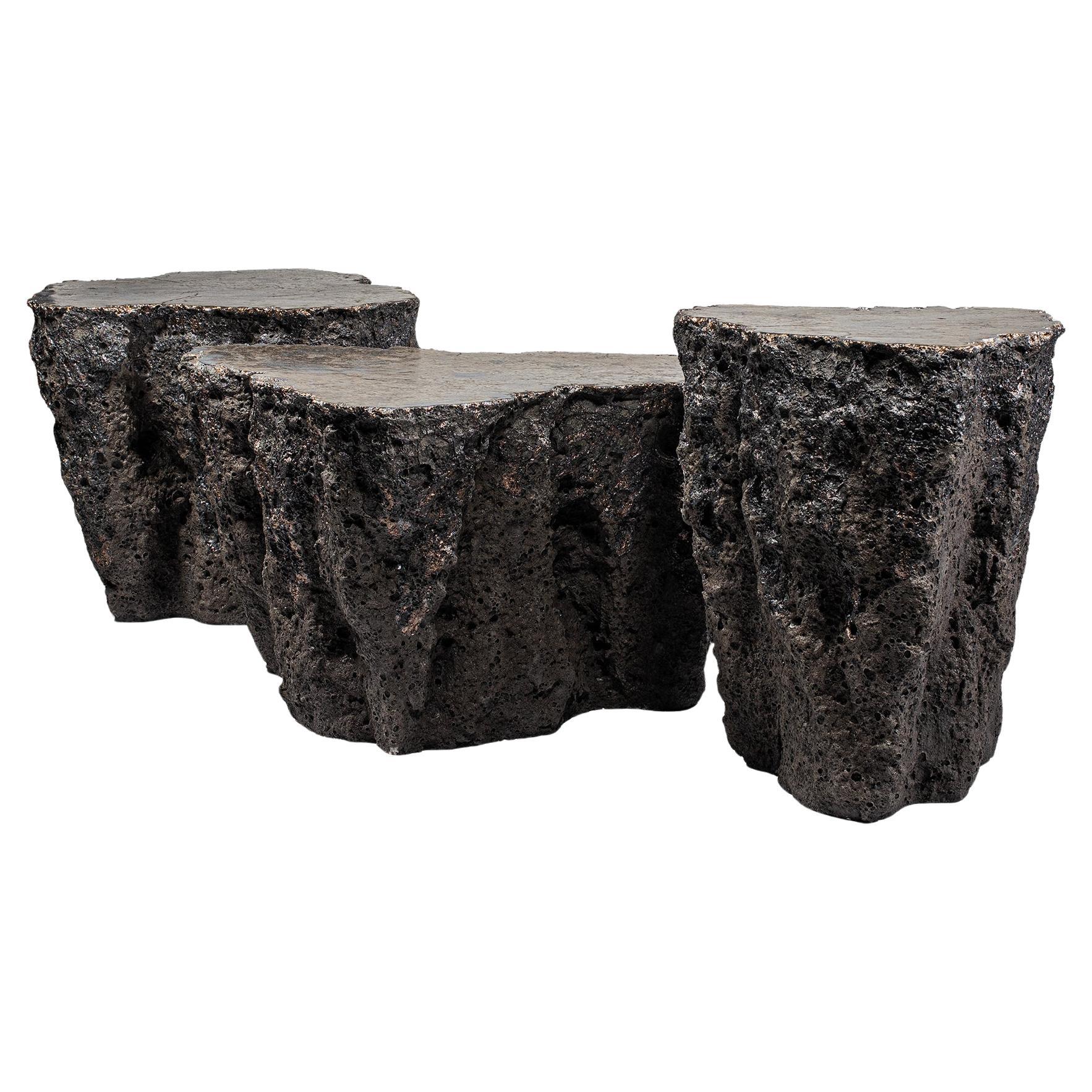Set of 3 Unique Organic Form, Dark Grey Ceramic Coffee Tables by Niclas Wolf