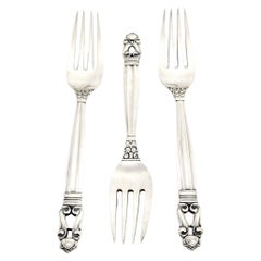 Set of 3 Georg Jensen Denmark Acorn Sterling Silver Forks