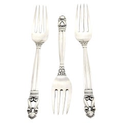 Antique Set of 3 Georg Jensen Denmark Acorn Sterling Silver Forks