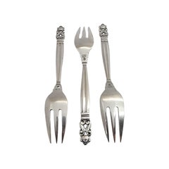 Set of 3 Georg Jensen Denmark Sterling Silver Acorn Solid Fish Forks