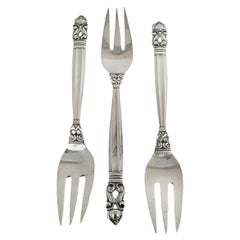 Set of 3 Georg Jensen Denmark Sterling Silver Acorn Solid Fish Forks