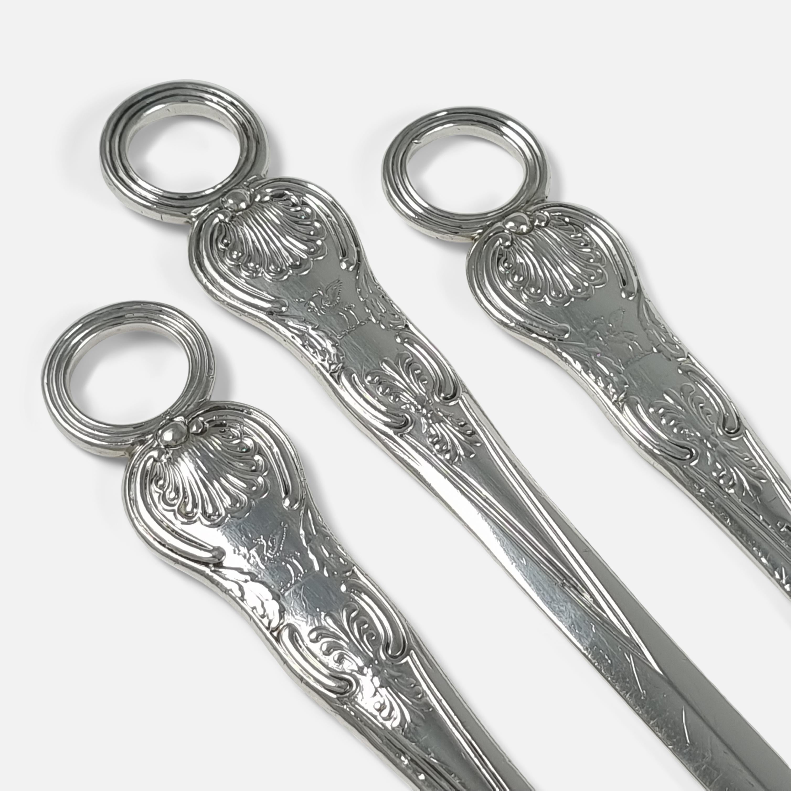 British Set of 3 George III Silver Kings Pattern Meat Skewers, William Chawner II