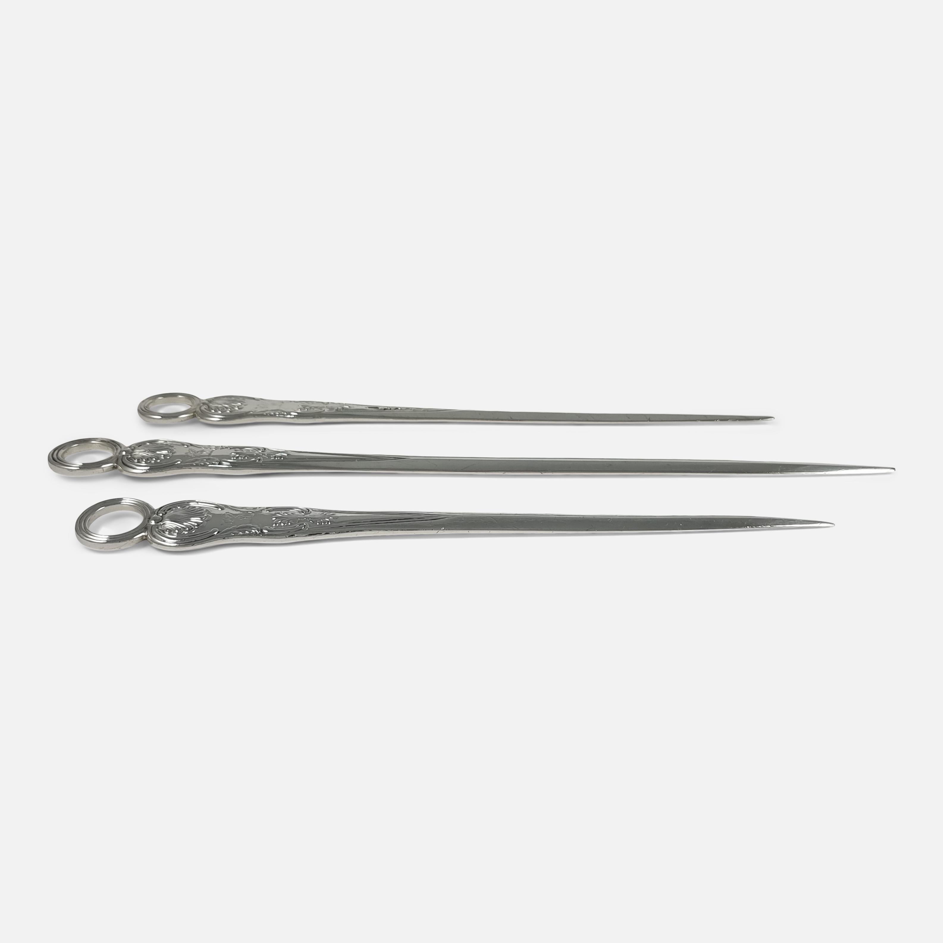 Sterling Silver Set of 3 George III Silver Kings Pattern Meat Skewers, William Chawner II