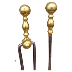 Set of 3 George III Style Cast and Polished Brass and Steel Fireplace Tools Set
