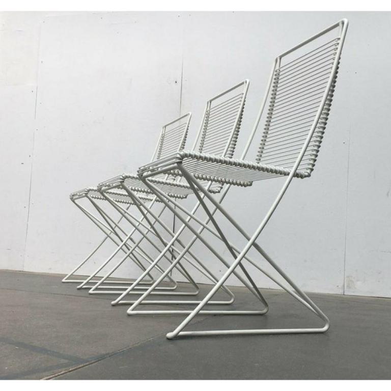 Metal Set of 3 German Postmodern White Kreuzschwinger Chairs by Till Behrens, 1980s For Sale