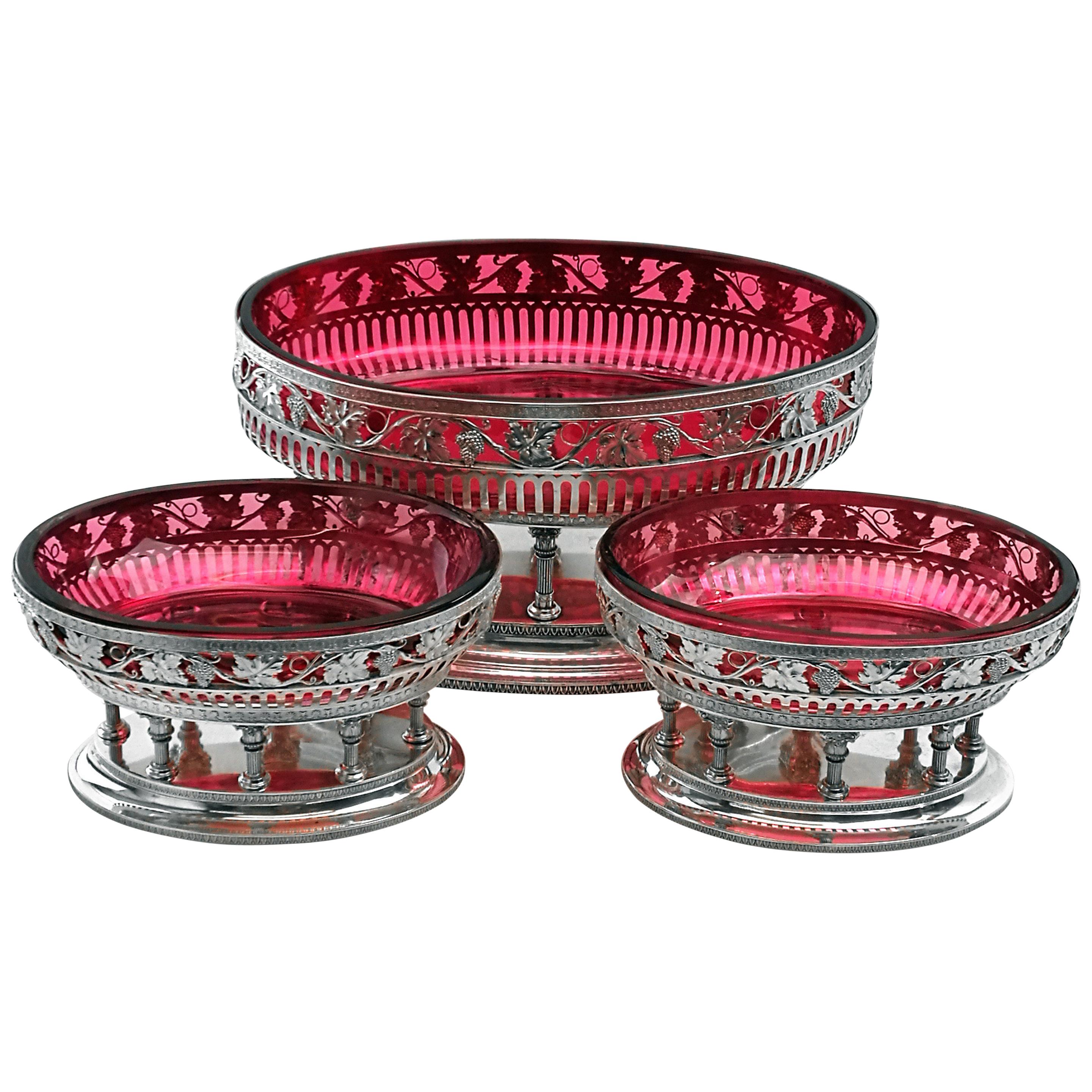 Set of 3 German Solid Silver Comports / Dishes / Centrepiece, circa 1900